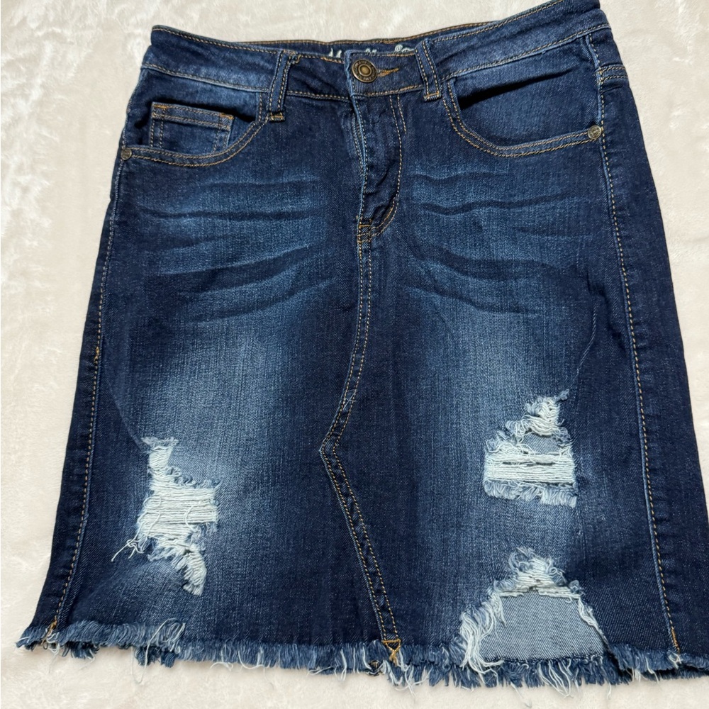 Machine Blue Knee-Length Pencil Skirt